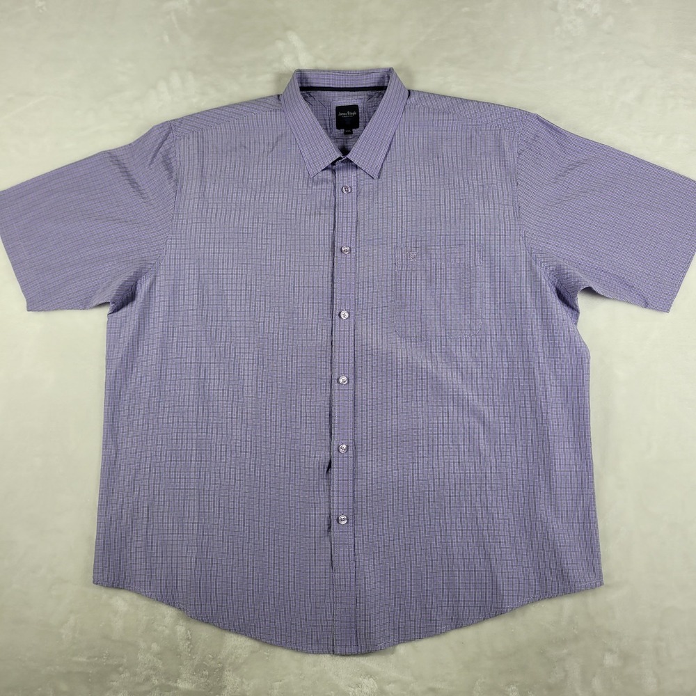 James Pringle Short Sleeve Button Up Shirt Men's‎ 2XL Purple Checker Casual